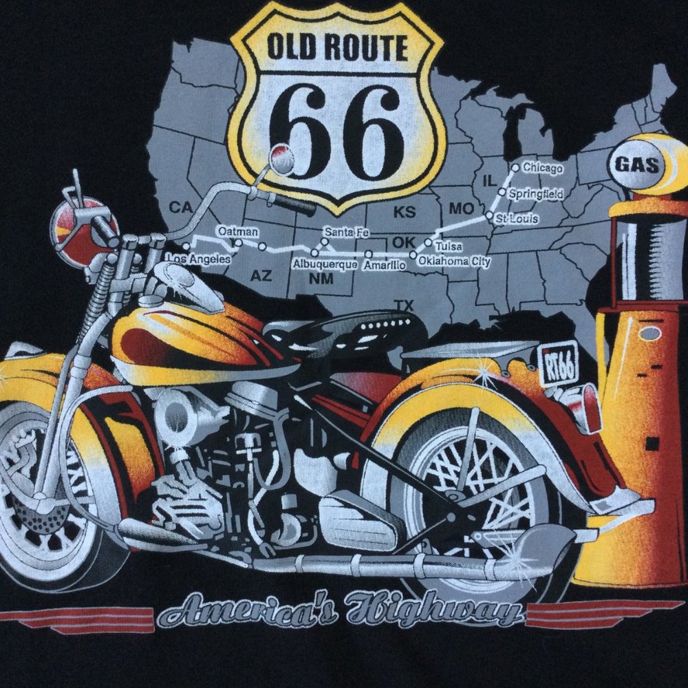 Route 66 Motorcycle Biker 2XL T-shirt Black Graphic Road Trip 100% Cotton